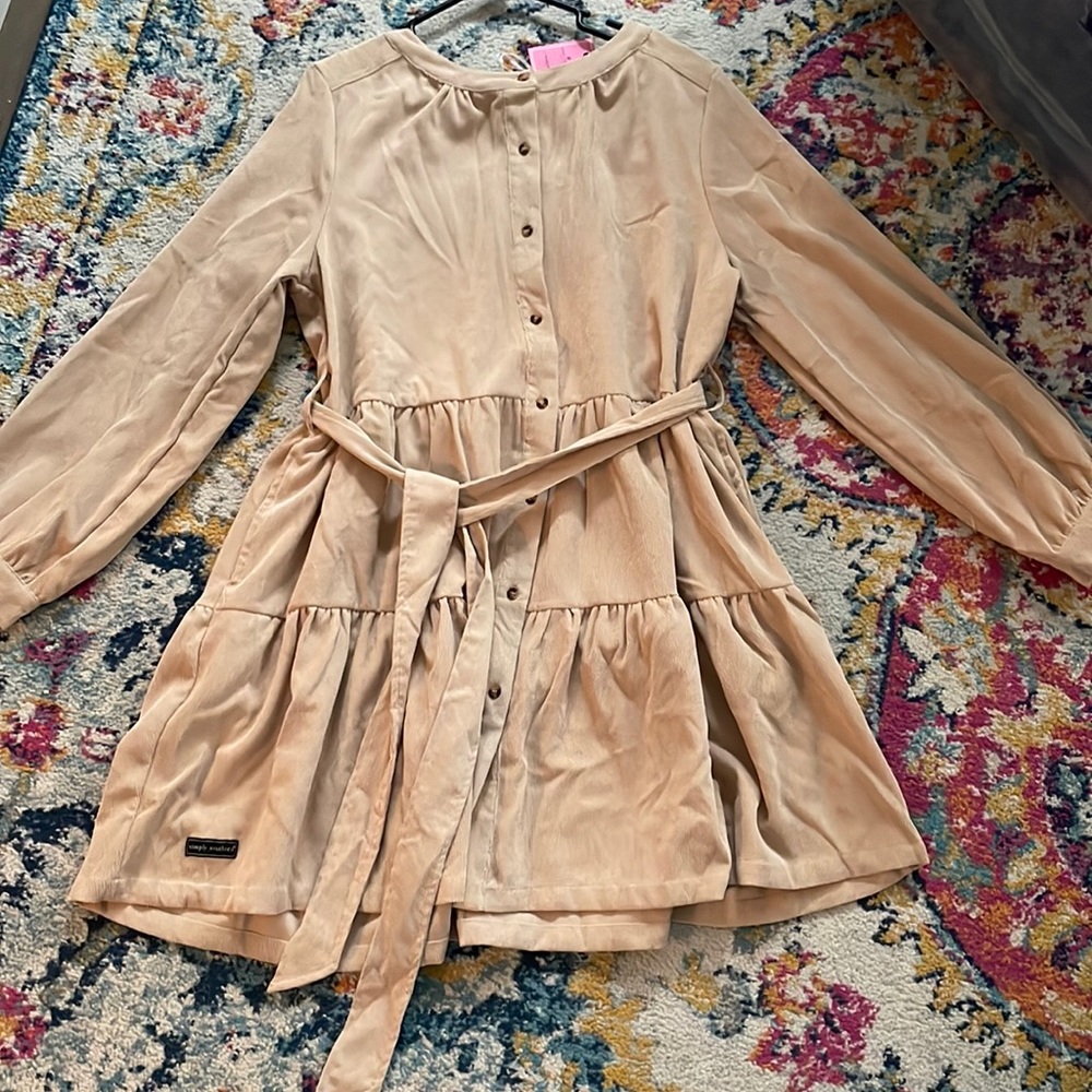 Simply Southern beige corduroy button down dress